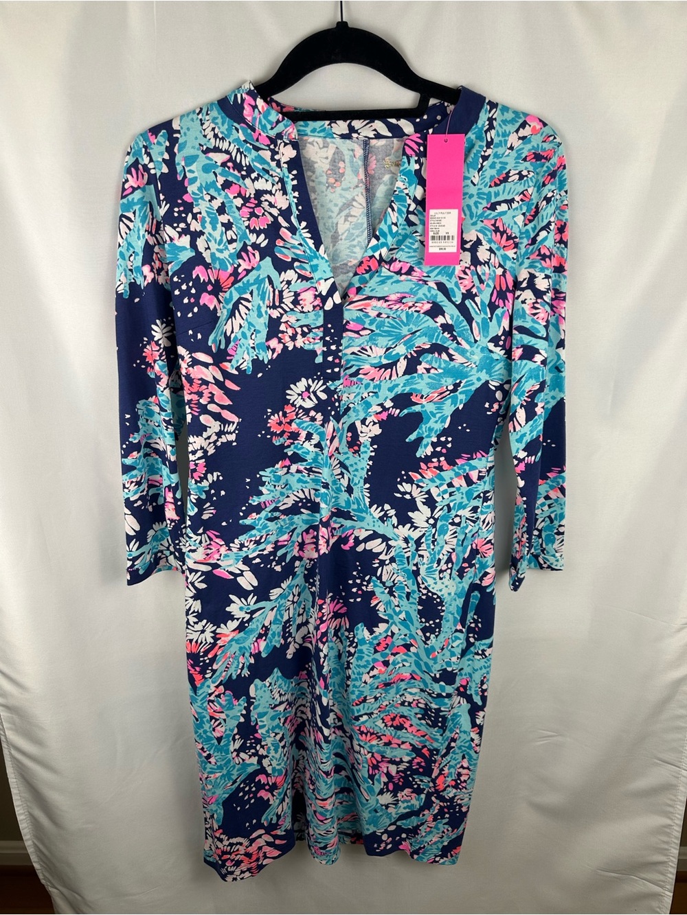 Lilly Pulitzer Delora dress,NWT, XS, high tide navy coral club, 004549